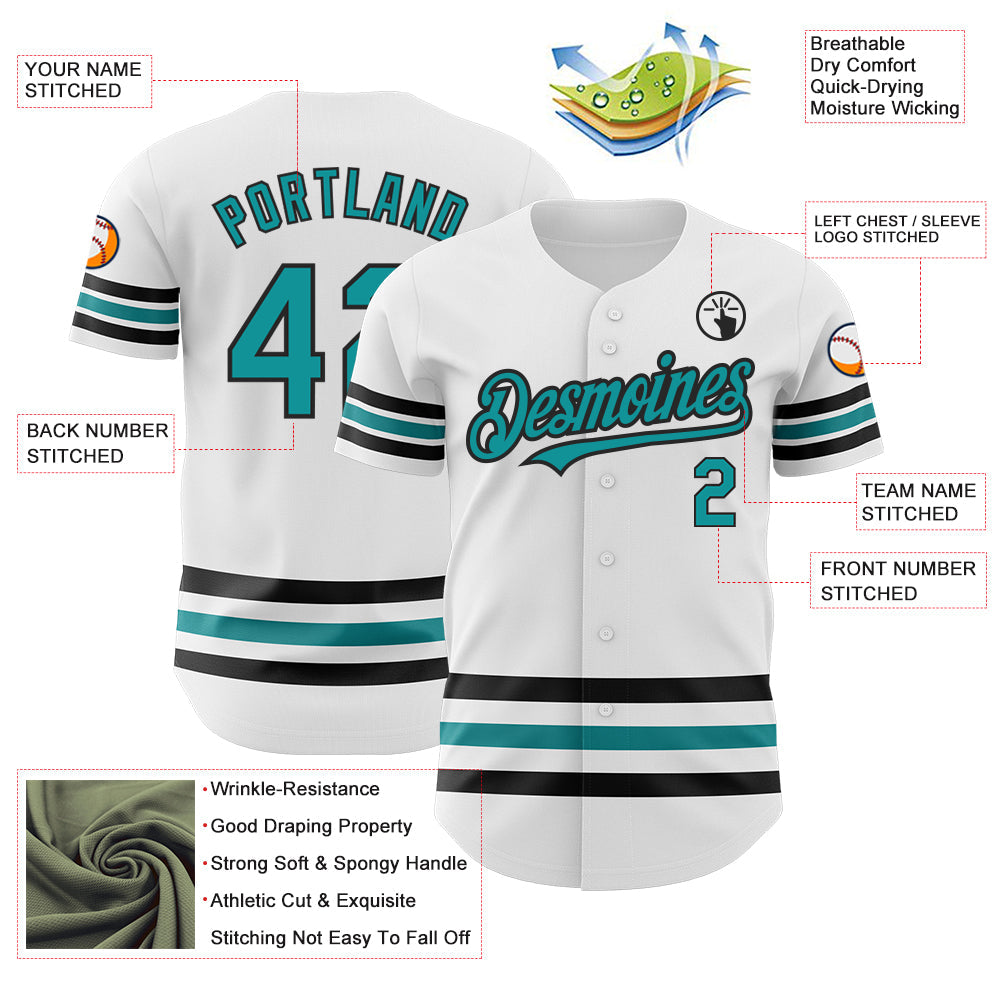 Custom White Teal-Black Line Authentic Baseball Jersey - Sky-Custom