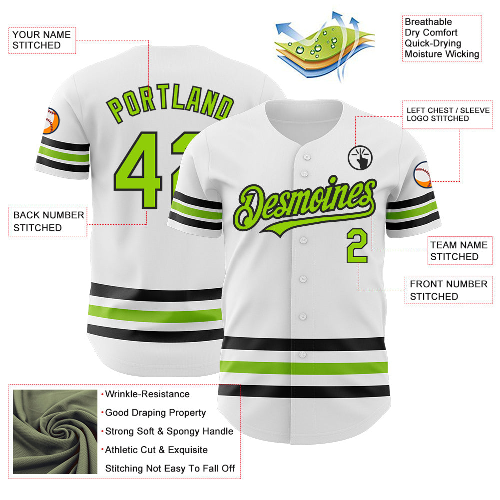 Custom White Neon Green-Black Line Authentic Baseball Jersey - Sky-Custom