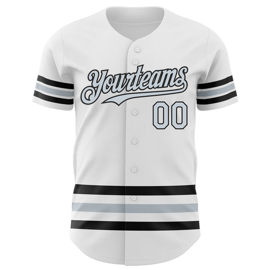 Custom White Silver-Black Line Authentic Baseball Jersey - Sky-Custom