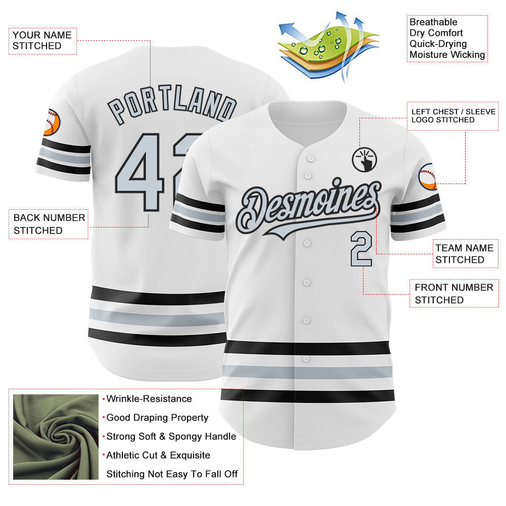 Custom White Silver-Black Line Authentic Baseball Jersey - Sky-Custom