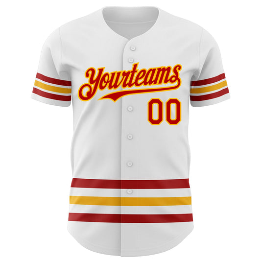 Custom White Red-Gold Line Authentic Baseball Jersey - Sky-Custom