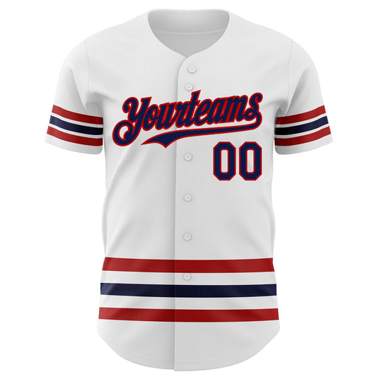 Custom White Navy-Red Line Authentic Baseball Jersey - Sky-Custom