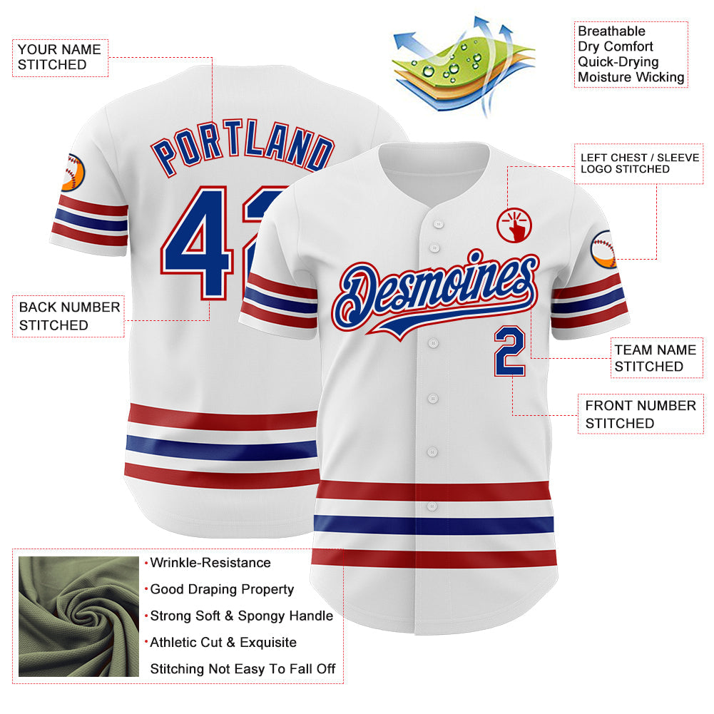 Custom White Royal-Red Line Authentic Baseball Jersey - Sky-Custom