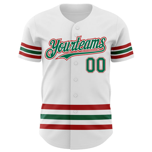 Custom White Kelly Green-Red Line Authentic Baseball Jersey - Sky-Custom