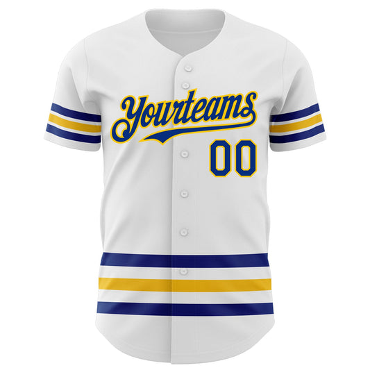 Custom White Royal-Yellow Line Authentic Baseball Jersey - Sky-Custom