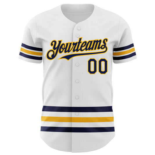 Custom White Navy-Gold Line Authentic Baseball Jersey - Sky-Custom