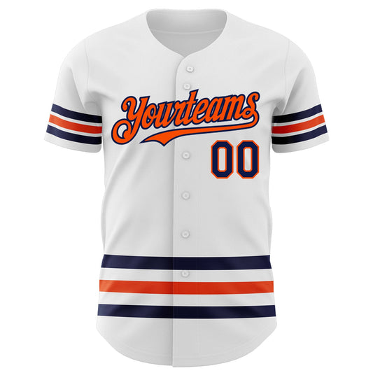 Custom White Navy-Orange Line Authentic Baseball Jersey - Sky-Custom