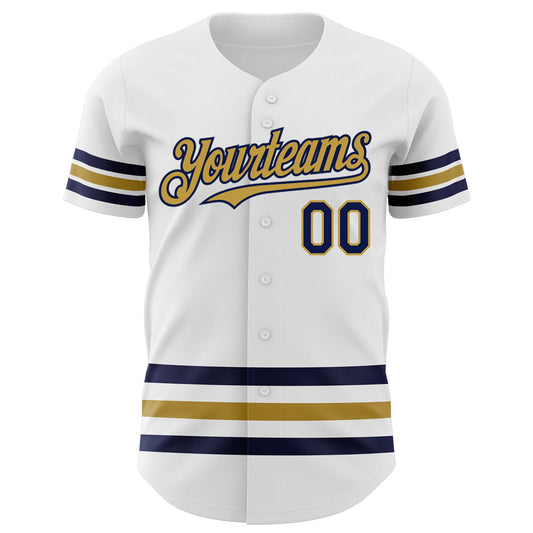 Custom White Navy-Old Gold Line Authentic Baseball Jersey - Sky-Custom