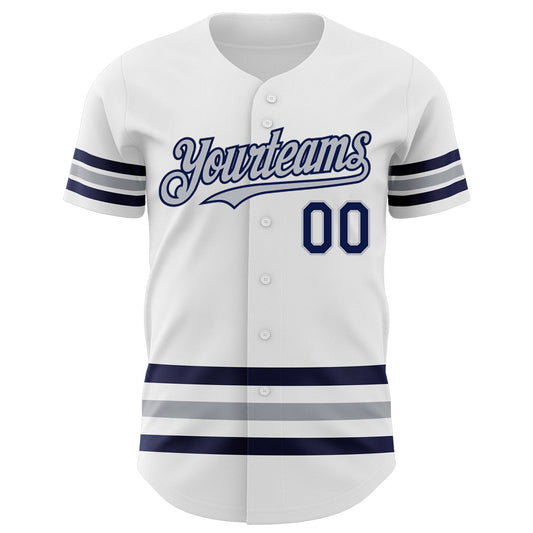 Custom White Navy-Gray Line Authentic Baseball Jersey - Sky-Custom