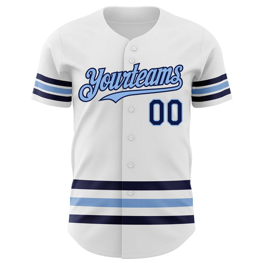 Custom White Navy-Light Blue Line Authentic Baseball Jersey - Sky-Custom