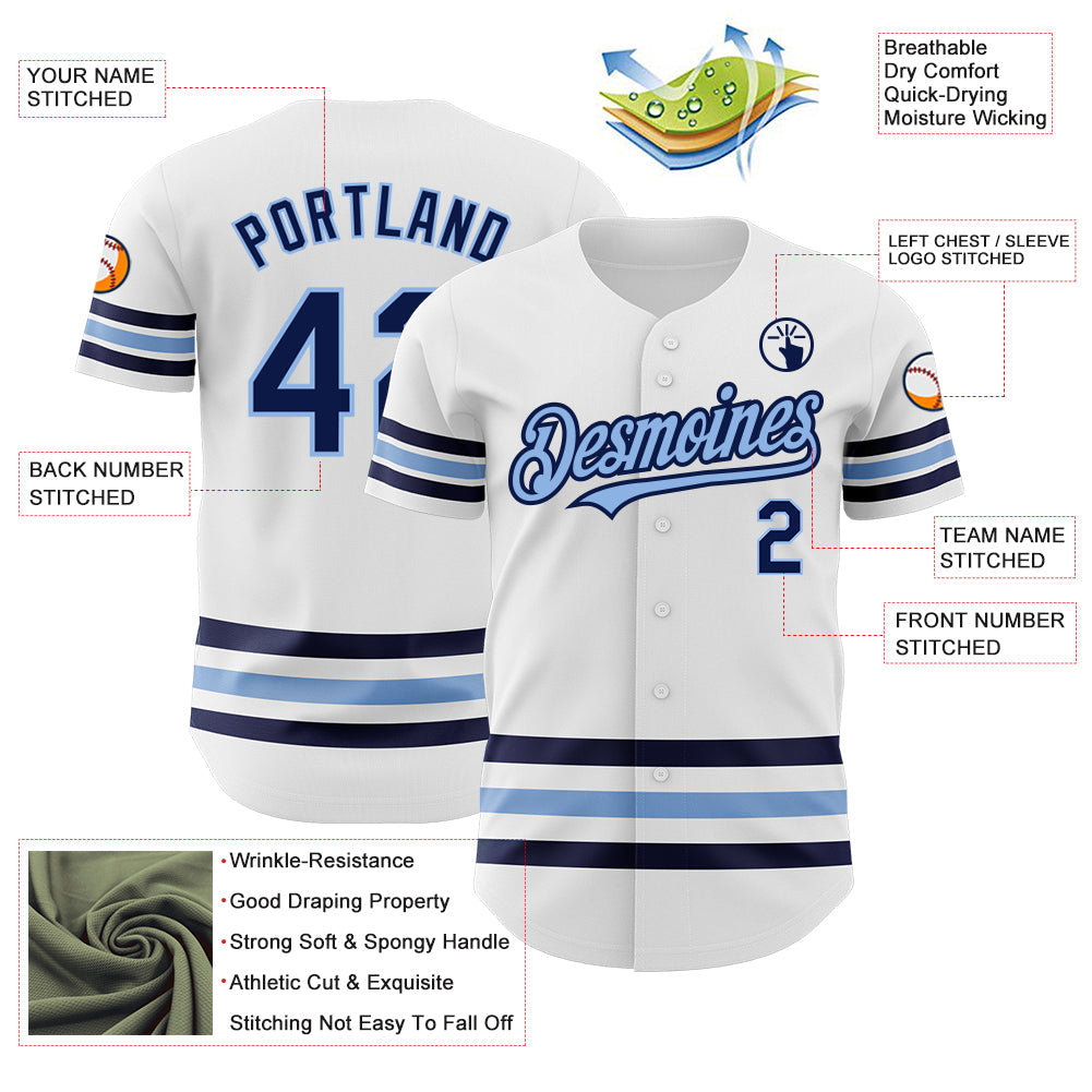 Custom White Navy-Light Blue Line Authentic Baseball Jersey - Sky-Custom