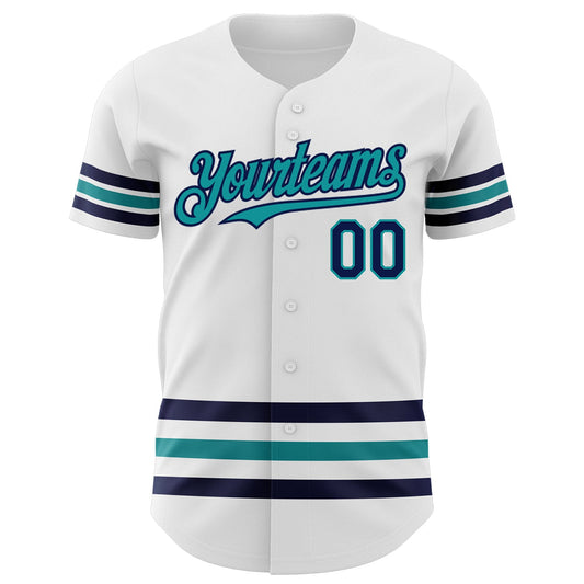 Custom White Navy-Teal Line Authentic Baseball Jersey - Sky-Custom