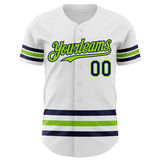 Custom White Navy-Neon Green Line Authentic Baseball Jersey - Sky-Custom