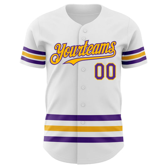 Custom White Purple-Gold Line Authentic Baseball Jersey - Sky-Custom