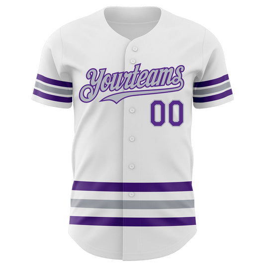 Custom White Purple-Gray Line Authentic Baseball Jersey - Sky-Custom