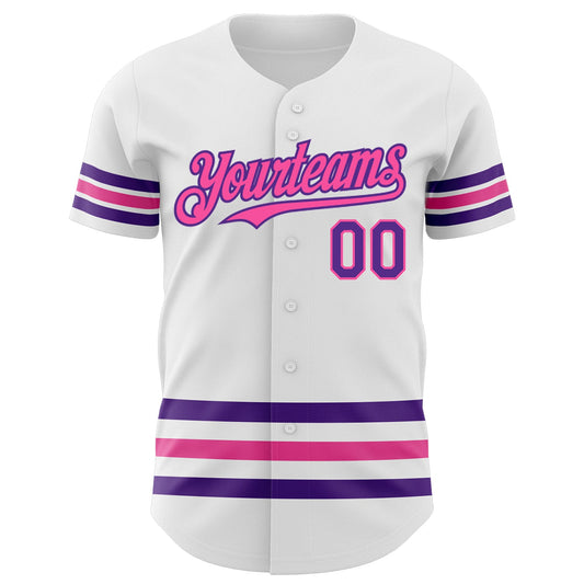 Custom White Purple-Pink Line Authentic Baseball Jersey - Sky-Custom