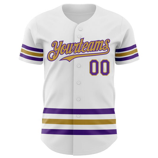Custom White Purple-Old Gold Line Authentic Baseball Jersey - Sky-Custom