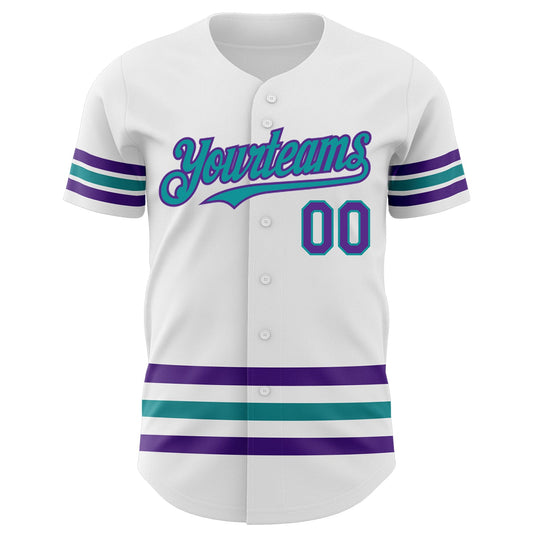 Custom White Purple-Teal Line Authentic Baseball Jersey - Sky-Custom