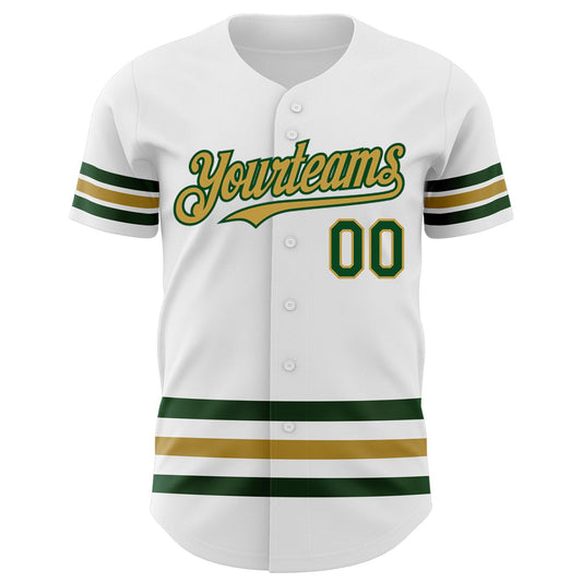 Custom White Green-Old Gold Line Authentic Baseball Jersey - Sky-Custom