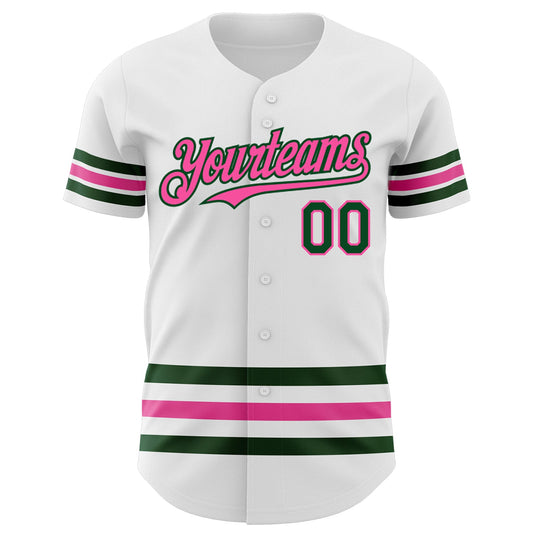 Custom White Green-Pink Line Authentic Baseball Jersey - Sky-Custom