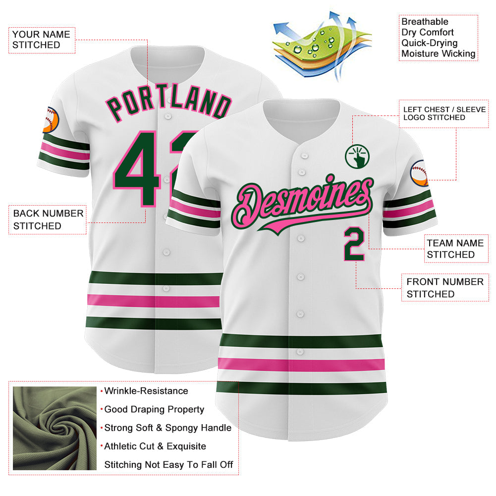 Custom White Green-Pink Line Authentic Baseball Jersey - Sky-Custom