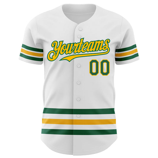 Custom White Kelly Green-Gold Line Authentic Baseball Jersey - Sky-Custom