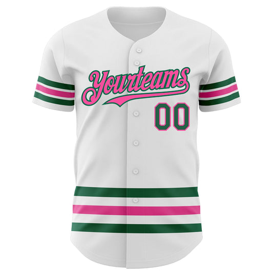Custom White Kelly Green-Pink Line Authentic Baseball Jersey - Sky-Custom