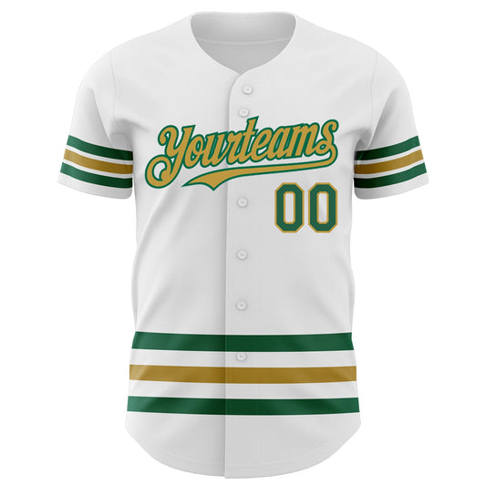 Custom White Kelly Green-Old Gold Line Authentic Baseball Jersey - Sky-Custom