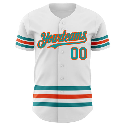 Custom White Teal-Orange Line Authentic Baseball Jersey - Sky-Custom