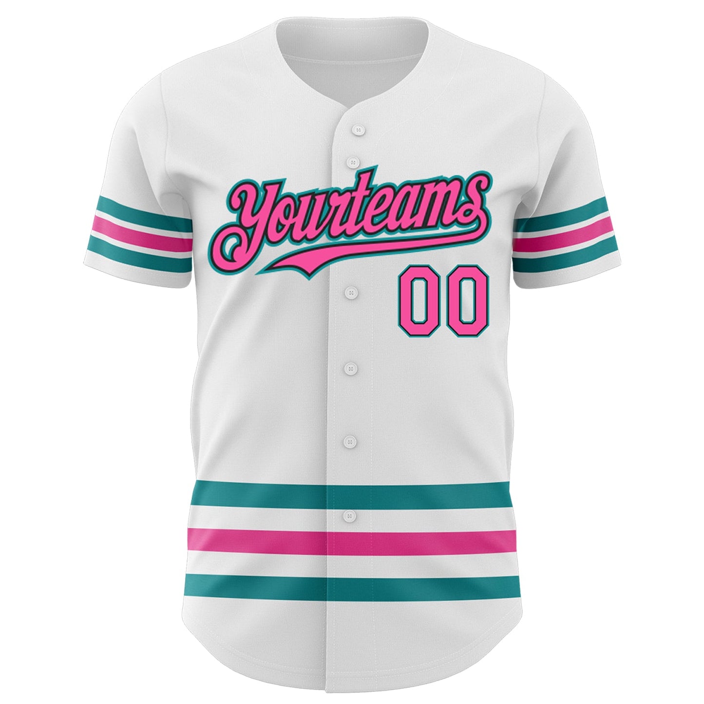 Custom White Pink Black-Teal Line Authentic Baseball Jersey - Sky-Custom