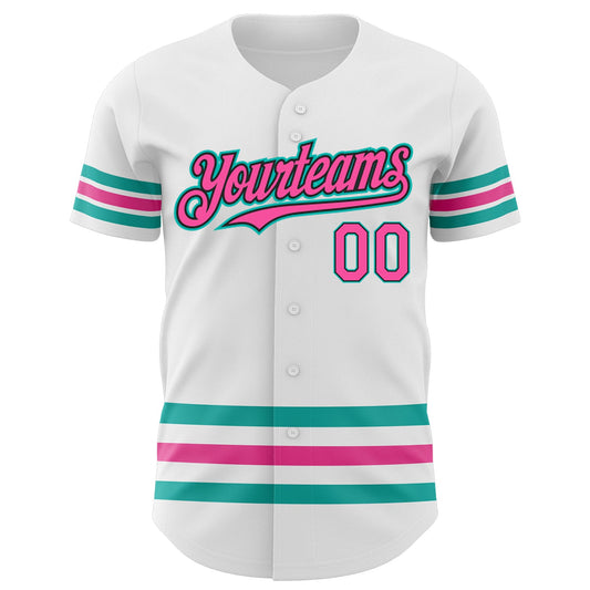 Custom White Pink Black-Aqua Line Authentic Baseball Jersey - Sky-Custom