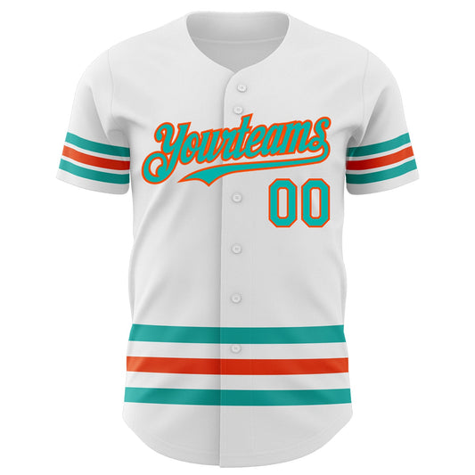 Custom White Aqua-Orange Line Authentic Baseball Jersey - Sky-Custom