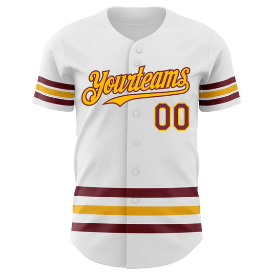 Custom White Burgundy-Gold Line Authentic Baseball Jersey - Sky-Custom