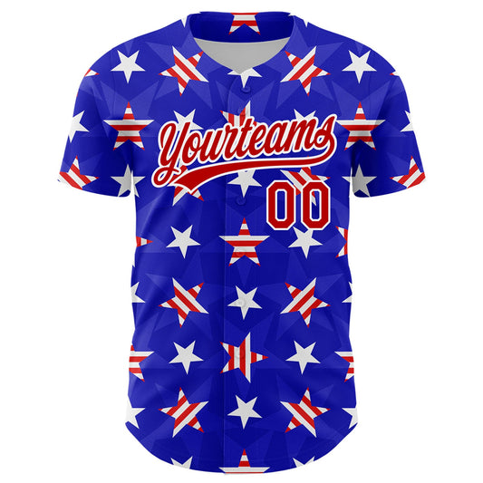 Custom Royal Red-White 3D American Flag Patriotic Authentic Baseball Jersey - Sky-Custom