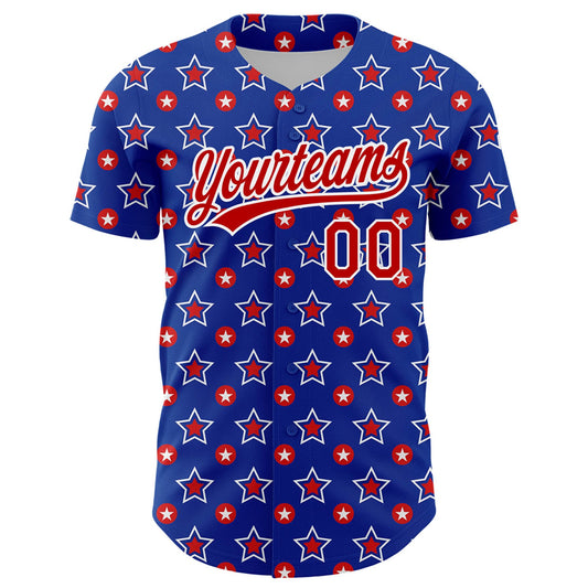 Custom Royal Red-White 3D American Flag Patriotic Authentic Baseball Jersey - Sky-Custom