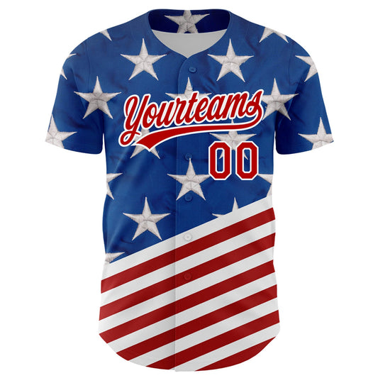 Custom Royal Red-White 3D American Flag Patriotic Authentic Baseball Jersey - Sky-Custom