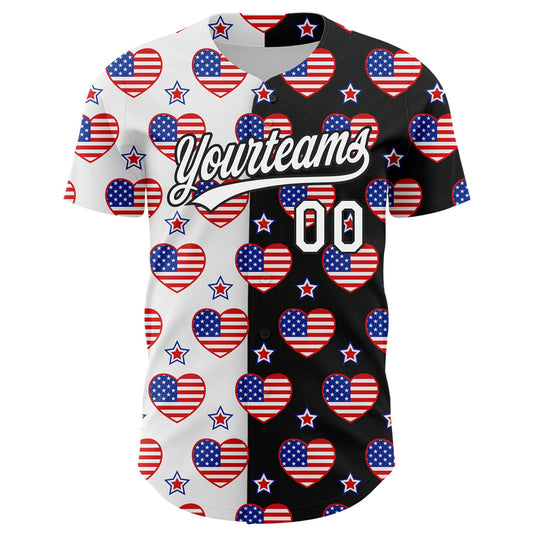 Custom Black Royal-Red 3D American Flag Patriotic Authentic Baseball Jersey - Sky-Custom