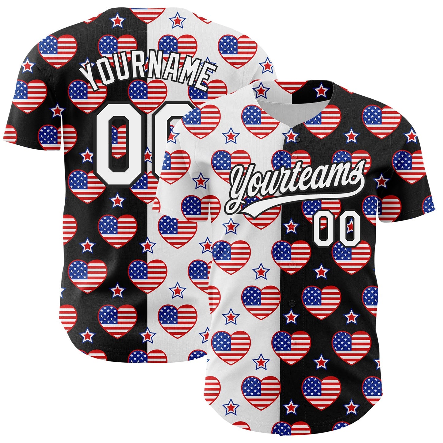 Custom Black Royal-Red 3D American Flag Patriotic Authentic Baseball Jersey - Sky-Custom