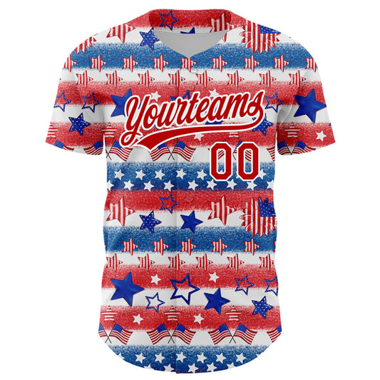 Custom White Red-Royal 3D American Flag Patriotic Authentic Baseball Jersey - Sky-Custom