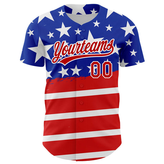 Custom Royal Red-White 3D American Flag Patriotic Authentic Baseball Jersey - Sky-Custom