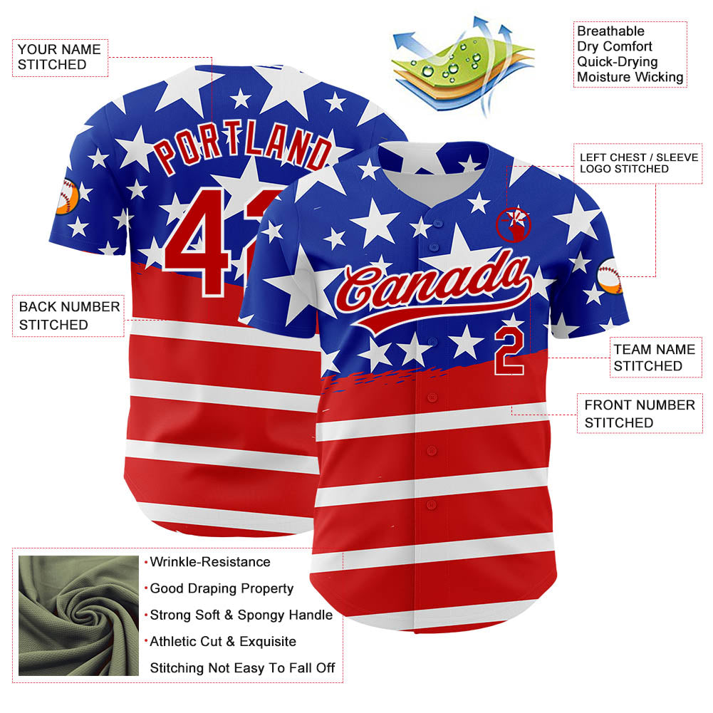 Custom Royal Red-White 3D American Flag Patriotic Authentic Baseball Jersey - Sky-Custom