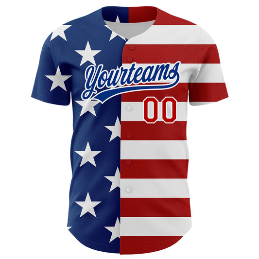 Custom White Red-Royal 3D American Flag Patriotic Authentic Baseball Jersey - Sky-Custom