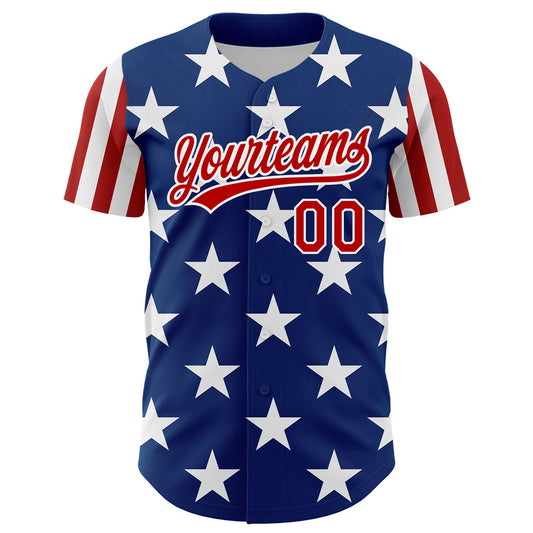 Custom Royal Red-White 3D American Flag Patriotic Authentic Baseball Jersey - Sky-Custom