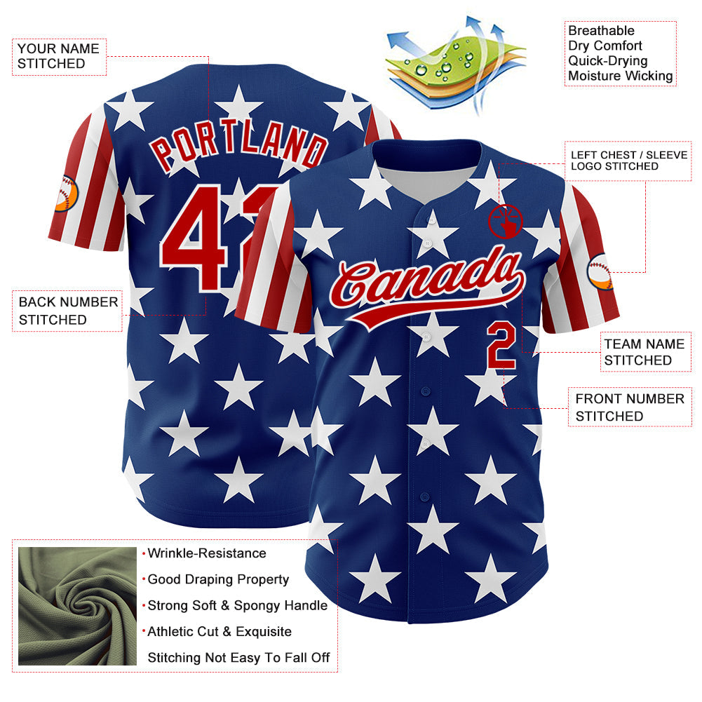 Custom Royal Red-White 3D American Flag Patriotic Authentic Baseball Jersey - Sky-Custom