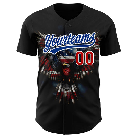 Custom Black Red-Royal 3D American Flag Eagle Patriotic Authentic Baseball Jersey - Sky-Custom