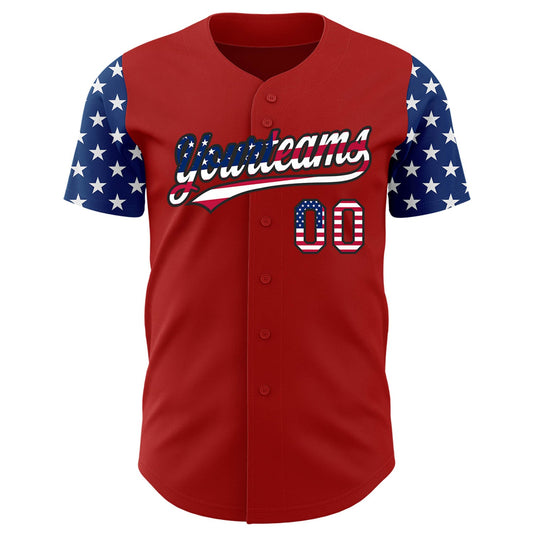 Custom Red USA Flag-Black 3D American Flag Patriotic Authentic Baseball Jersey - Sky-Custom