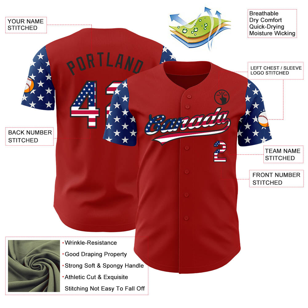 Custom Red USA Flag-Black 3D American Flag Patriotic Authentic Baseball Jersey - Sky-Custom