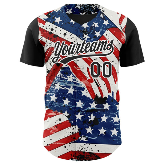 Custom White Black Royal-Red 3D American Flag Patriotic Authentic Baseball Jersey - Sky-Custom
