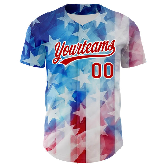 Custom White Red-Royal 3D American Flag Patriotic Authentic Baseball Jersey - Sky-Custom