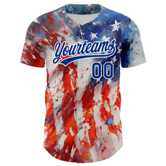 Custom Red Royal-White 3D American Flag Patriotic Authentic Baseball Jersey - Sky-Custom